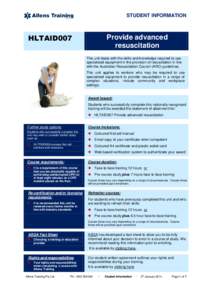STUDENT INFORMATION  HLTAID007 Provide advanced resuscitation