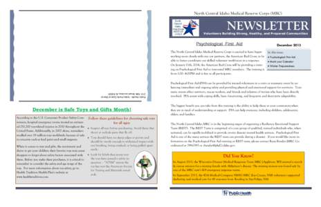 North Central Idaho Medical Reserve Corps (MRC)  NEWSLETTER Volunteers Building Strong, Healthy, and Prepared Communities