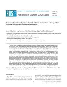 VOLUME  6 NUMBER  3 DATE  2008 Syndromic Surveillance Practice in the United States: Findings from a Survey of State, Territorial, and Selected Local Health Departments