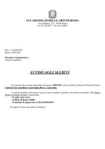 ACCADEMIA DI BELLE ARTI DI ROMA Via di Ripetta, 222 – 00186 Roma Tel[removed] – Fax[removed]Prot. n[removed]ECON Roma, [removed]