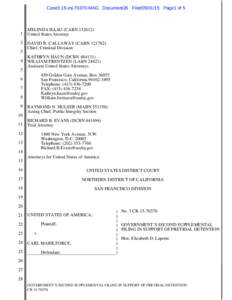 Case3:15-mjMAG Document26 Filed05Page1 of 5  MELINDA HAAG (CABNUnited States Attorney 2 DAVID R. CALLAWAY (CABNChief, Criminal Division