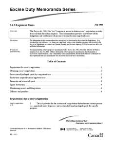 Excise Duty Memoranda Series  July[removed]Registered Users Overview