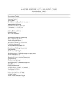 MASTER SERVICE LIST – SMB) November 2015 Government Parties Counsel to the JPL Eric L. Lewis Email: 