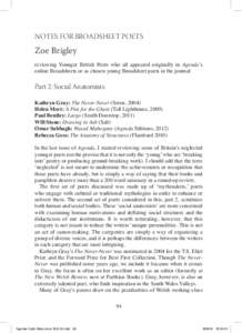 Notes for Broadsheet Poets  Zoe Brigley reviewing Younger British Poets who all appeared originally in Agenda’s online Broadsheets or as chosen young Broadsheet poets in the journal: