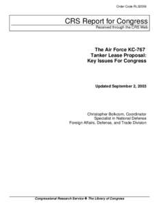 The Air Force KC-767  Tanker Lease Proposal: Key Issues For Congress