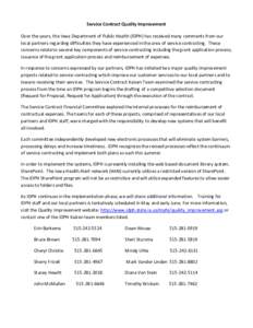 Service Contract Quality Improvement Over the years, the Iowa Department of Public Health (IDPH) has received many comments from our local partners regarding difficulties they have experienced in the area of service cont