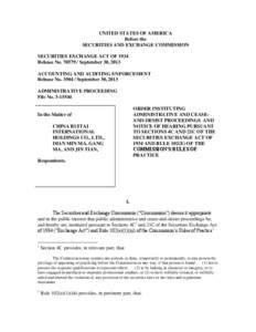 UNITED STATES OF AMERICA Before the SECURITIES AND EXCHANGE COMMISSION SECURITIES EXCHANGE ACT OF 1934 Release No[removed]September 30, 2013 ACCOUNTING AND AUDITING ENFORCEMENT