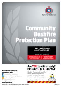 Community Bushfire Protection Plan TAROONA AREA Including Lower Sandy Bay November, 2012 | Version 1.0