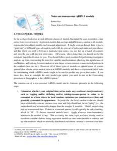 Notes on nonseasonal ARIMA models Robert Nau Fuqua School of Business, Duke University 1. THE GENERAL THEORY So far we have looked at several different classes of models that might be used to predict a time