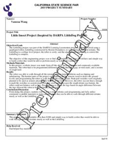 CALIFORNIA STATE SCIENCE FAIR 2015 PROJECT SUMMARY Name(s)  Project Number