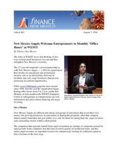 Article 462  August 7, 2016 New Mexico Angels Welcome Entrepreneurs to Monthly ‘Office Hours’ at WESST