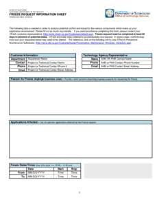 STATE OF CALIFORNIA CALIFORNIA DEPARTMENT OF TECHNOLOGY FREEZE REQUEST INFORMATION SHEET OTECH 403 (REV[removed])