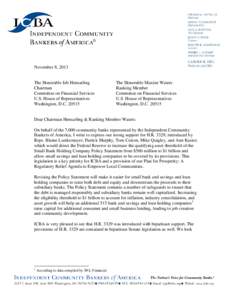 Community bank / Savings and loan association / Independent Community Bankers of America / Ann McLane Kuster / Federal Reserve System / Finance / Business / Blaine Luetkemeyer / Jeb Hensarling / Financial services