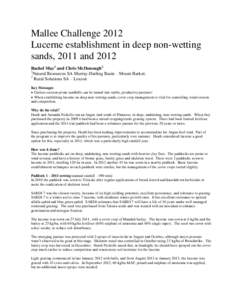 Mallee Challenge 2012 Lucerne establishment in deep non-wetting sands, 2011 and 2012 Rachel May1 and Chris McDonough2 1 Natural Resources SA Murray-Darling Basin – Mount Barker,