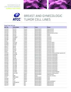 THE ESSENTIALS OF LIFE SCIENCE RESEARCH GLOBALLY DELIVERED™ BREAST AND GYNECOLOGIC TUMOR CELL LINES