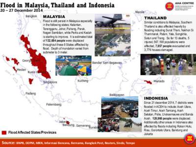 Flood in Malaysia, Thailand and Indonesia 20 – 27 December 2014 MALAYSIA Flood is still persist in Malaysia especially in the following states: Kelantan,