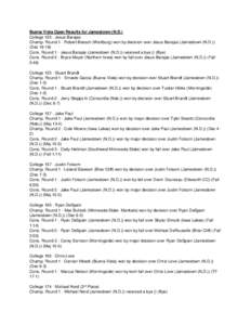 Buena Vista Open Results for Jamestown (N.D.) College[removed]Jesus Barajas Champ. Round 1 - Robert Boesch (Wartburg) won by decision over Jesus Barajas (Jamestown (N.D.)) (Dec[removed]Cons. Round 1 - Jesus Barajas (Jamesto