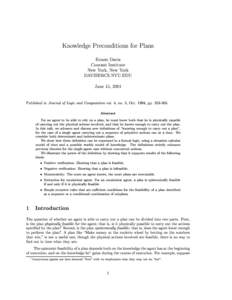 Knowledge Preconditions for Plans Ernest Davis Courant Institute New York, New York 