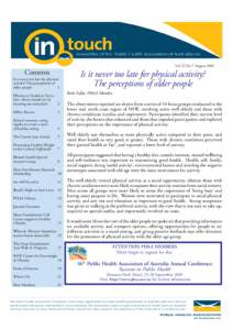 Vol 22 No 7 AugustContents Is it never too late for physical activity? The perceptions of older people