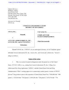 Case 2:14-cv[removed]FSH-MAH Document 1 Filed[removed]Page 1 of 16 PageID: 1  Charles M. Lizza William C. Baton SAUL EWING LLP One Riverfront Plaza, Suite 1520