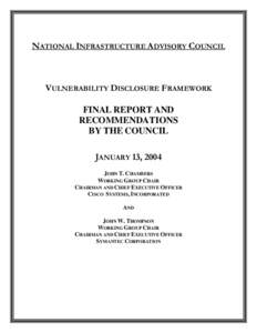 Vulnerability Disclosure Framework, Final Report and Recommendations By The Council