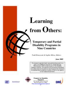 Learning from Others: Temporary and Partial Disability Programs in Nine Countries Todd Honeycutt & Sophie Mitra, Editors