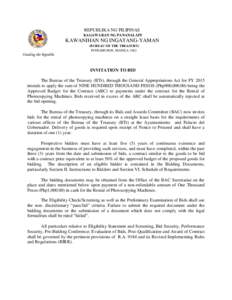REPUBLIKA NG PILIPINAS KAGAWARAN NG PANANALAPI KAWANIHAN NG INGATANG-YAMAN (BUREAU OF THE TREASURY) INTRAMUROS, MANILA 1002