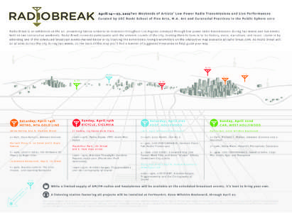 April 14—27, 2012 Two Weekends of Artists’ Low-Power R adio Transmissions and Live Performances Curated by USC Roski School of Fine Arts, M. A . Art and Curatorial Practices in the Public Sphere 2012 Radio Break is a