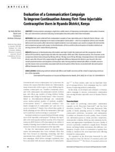 Evaluation of a Communication Campaign To Improve Continuation Among First-Time Injectable Contraceptive Users in Nyando District, Kenya