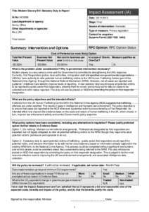 Title: Modern Slavery Bill: Statutory Duty to Report  Impact Assessment (IA) IA No: HO0098