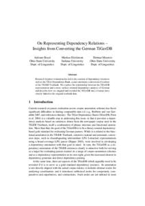 On Representing Dependency Relations – Insights from Converting the German TiGerDB Adriane Boyd Ohio State University Dept. of Linguistics