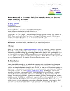 Journal of Statistics Education, Volume 19, NumberFrom Research to Practice: Basic Mathematics Skills and Success in Introductory Statistics M. Leigh Lunsford Phillip Poplin