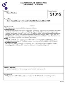 CALIFORNIA STATE SCIENCE FAIR 2003 PROJECT SUMMARY Name(s)  Maira Martinez