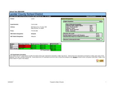 School Year[removed]Lander County School District District Adequate Yearly Progress Report for[removed]School Year * [removed]* District: