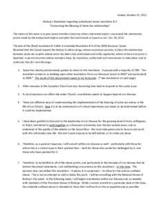 Sunday October 21, 2012  Bishop’s Statement regarding (substitute) Synod resolution B‐3  “Concerning the Blessing of Same Sex relationships”    The intent of this piece is to give Synod