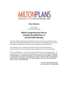 Press Advisory July 22, 2014 For Immediate Release Milton Comprehensive Plan to Consider Broadkill River at