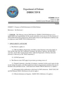 DoD Directive[removed], August 22, 2008; Certified Current through August 22, 2015