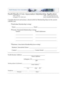 North Rosslyn Civic Association Membership Application 1902 N Ode St Arlington, VAWeb: www.northrosslyn.org Email: 