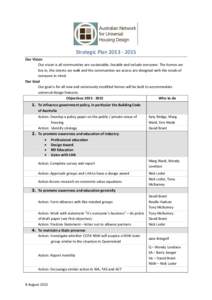 Strategic Plan[removed]Our Vision Our vision is all communities are sustainable, liveable and include everyone. The homes we live in, the streets we walk and the communities we access are designed with the needs of e