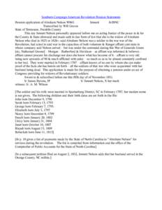 Southern Campaign American Revolution Pension Statements Pension application of Abraham Nelson W865 Jennett fn38NC Transcribed by Will Graves State of Tennessee, Franklin County