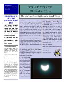 Volume 8, Issue 3 SOLAR ECLIPSE NEWSLETTER SOLAR ECLIPSE NEWSLETTER