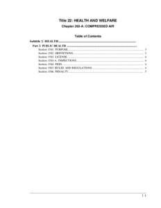 Title 22: HEALTH AND WELFARE Chapter 263-A: COMPRESSED AIR Table of Contents Subtitle 2. HEALTH.................................................................................................. Part 3. PUBLIC HEALTH ....