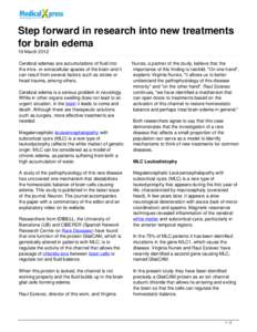 Step forward in research into new treatments for brain edema