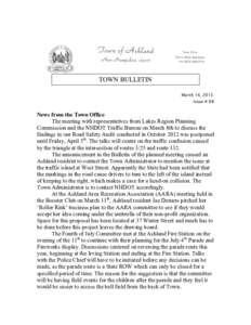 TOWN BULLETIN March 14, 2013 Issue # 98 News from the Town Office The meeting with representatives from Lakes Region Planning