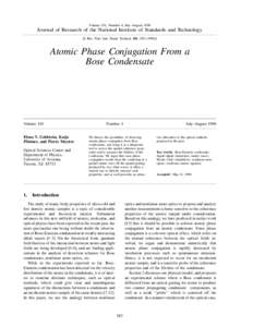 Volume 101, Number 4, July–August[removed]Journal of Research of the National Institute of Standards and Technology [J. Res. Natl. Inst. Stand. Technol. 101, [removed]Atomic Phase Conjugation From a