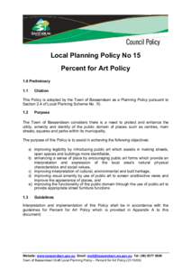 Local Planning Policy No 15 Percent for Art Policy 1.0 Preliminary 1.1  Citation
