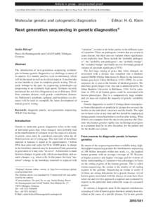 Article in press - uncorrected proof J Lab Med 2010;34(6) © 2010 by Walter de Gruyter • Berlin • New York . DOIJLM.2010.056et Molecular genetic and cytogenetic diagnostics  Editor: H.-G. Klein