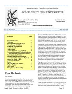 Australian Native Plants Society (Australia) Inc.  ACACIA STUDY GROUP NEWSLETTER Group Leader and Newsletter Editor Bill Aitchison 13 Conos Court, Donvale, Vic 3111