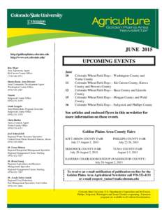 JUNE 2015 http://goldenplains.colostate.edu http://www.ext.colostate.edu/ UPCOMING EVENTS Ron Meyer