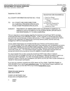 STATE OF CALIFORNIA - HEALTH AND HUMAN SERVICES AGENCY  GRAY DAVIS, Governor DEPARTMENT OF SOCIAL SERVICES 744 P Street, Sacramento, California 95814